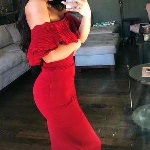 Eliza J red off the shoulder midi dress